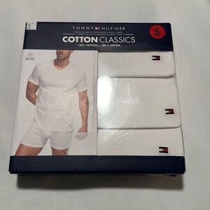 Tommy Hilfiger Vneck Tshirt Mens Small White 3 Pack